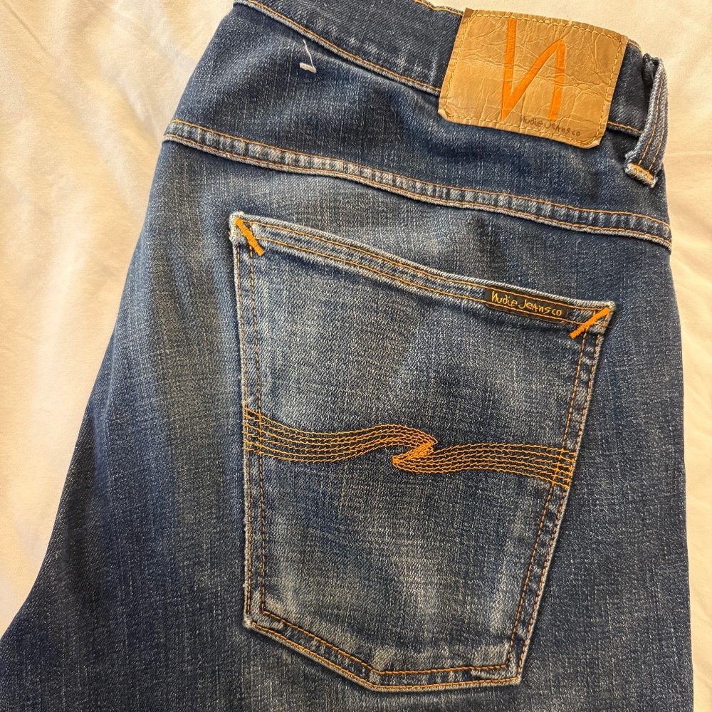 Men’s Nudie Jeans Tight Terry 36x36 distressed destroyed medium wash